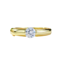 S925 Silver Ring with Gold Plated 5.0mm Diamond European and American Style Ring