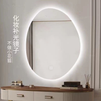 智能浴室鏡子不規則梳妝臺鏡子桌面上橢圓形鏡子異形補光鏡帶燈鏡