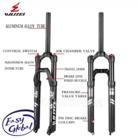 Wuzei Mtb Bicycle Suspension Fork 26/27.5/29 Inch Air And Oil Fork Shoulder/Wire Control Shock Absorber Rim Magnesium Alloy