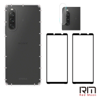 RedMoon SONY Xperia 10 V 手機殼貼4件組 空壓殼-9H玻璃保貼2入+厚版鏡頭貼