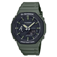 【CASIO 卡西歐】G-SHOCK 街頭時尚八角形雙層錶圈雙顯錶-軍綠X黑(GA-2110SU-3A)
