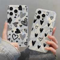 RCI44 RCI45 BLACK HEART LOVE SILVER HOLOGRAM AESTHETIC FEATHER CASE FOR Iphone 7 8 7Plus 8Plus X XS 