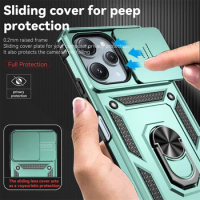 Sliding Push Window Case For Xiaomi Redmi 12 Case Redmi 12 Cover Armor Shockproof Metal Holder Camera Protect Redmi 12 12C Case