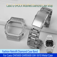 For Casio Watch Strap Advanced Retrofit Diamond Case Strap DW5600/5610 GMW-B5000 Metal Accessories Men Stainless Steel Watchband