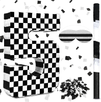 Lewtemi Racing Car Number Pinata Small Checkered Number Birthday Party Decoration Black and White De
