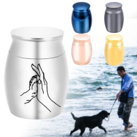 Urn keepsake carved dog paw and owner's hand cremation ashes urn aluminum alloy ashes jar pet mini ashes holder