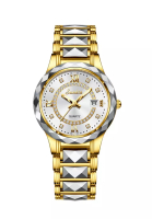 LIGE SUNKTA 女士石英手錶,  IP 金和不銹鋼，白色錶盤，金屬錶鍊