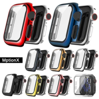 Full Case for Apple Watch 45mm 41mm 44mm 40mm 42mm 38mm Plating Case Glass Screen Protector for iwatch 9 8 7 6 5 4 3 2 1 SE