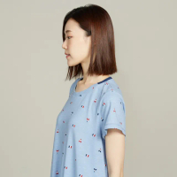 【YVONNE 以旺傢飾】巴黎印花短袖洋裝(藍)