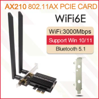3000Mbps WiFi6E for Intel AX210 Bluetooth 5.3 Dual Band 2.4G/5GHz WiFi Card 802.11AX/AC PCI Express Wireless Network Adapter
