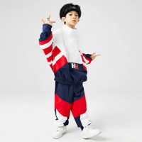 Kids Ballroom Hip Hop Clothing White Red Pullover Jacket Top Casual Street Jogger Pants for Girl Boy Dance Costumes Set Clothes