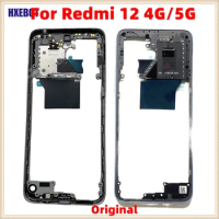 Original For Redmi 12 4G/5G Middle Frame Housing Bezel Front Chassis Frame With Volume Buttons Smartphone Replacement Parts