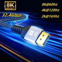 8K DP 1.4 Cable DisplayPort Cable 1.4 High Speed Display Port Cord 8K@60Hz 4K@144Hz 2K@240Hz HDR 10 32.4Gbps for HDTVs/Displays