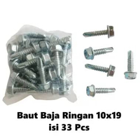1 Bungkus Baut/Sekrup Roofing Baja Ringan / Baut Canal 10×19 isi 33 Pcs