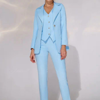 Tesco 2 Blue Suit For Women Slim Fit Ankle-length Pencil Pants For Business Office Lady Suit Jacket 2 Piece Formal Occasion Wear