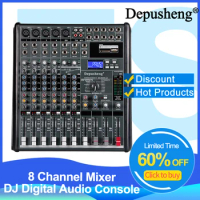 DJ Digital Audio Console Depusheng EG822SD 8 Channel Mixer 48V Phantom Power 16 reverb effects USB MP3 SD card Function Karaoke
