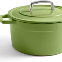 5 QT Enameled Cast Iron Dutch Oven w/Lid - Bay Leaf Lighter than traditional cast iron Easy to use and carry