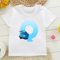 2022 New Kawaii Kids Letter O P Q T Shirt For Boys Tayo Blue The Little Bus Children Clothing Baby Cute Tops