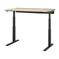 MITTZON 升降式工作桌, 電動 實木貼皮, 樺木/黑色