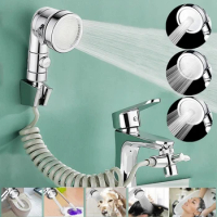 New Shower Faucet Set Hose Handheld Shower Head Spray Tap Attachment Sprayer Sink Bathroom Fixture Wall Mounted Silver Sprayers