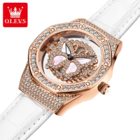 OLEVS 9996 Fashion Quartz Watch Gift Genuine Leather Watchband Round-dial