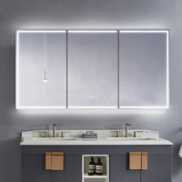 Wall-Mounted Three-Door Smart Mirror Cabinet with Light Anti-Fog Bathroom Mirror Storage Cabinet Mirror Box Mirror Cabinet