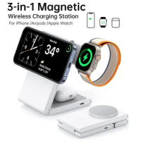 3 in 1 Foldable Wireless Charger Fast Charging Station for iPhone 15 14 Holder Magnetic Charger Stand Dock for Apple Watch S8/7