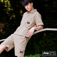 【JEEP】男裝 立體口袋涼感工作短褲(卡其色)