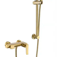 Brushed gold brass bathroom shower faucet set with slide bar two functions faucet with Water outlet handheld shower head set