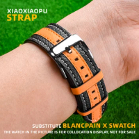 22mm Leather Strap Substitute for Blancpain X Swatch Bioceramic Scuba Fifty Fathoms Double color leather Pin buckle watchband