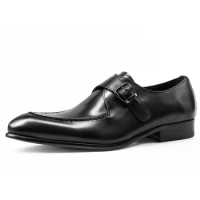 HANMCE Fashion Monk Shoes Hot Sale Breathable Cow Genuine Leather Pointed Toe Buckle Strap Men's Dress Shoes 26-Y32