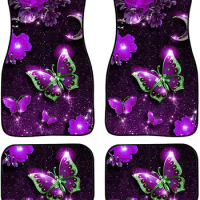 STUOARTE Galaxy Butterfly Print Fashion Car Floor Mats 4 PCS Set for Women, 2 Front and 2 Rear Mats Universal Fit Auto Foot Pads