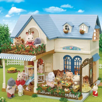Sylvanian Doll Families Anime Girl Figures Blue Holiday Villa Gift Collection Figures Cute Room Decoration Christmas Gift Toys