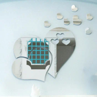 DIY Mirror Surface Stickers Silver Heart Shape 3D Acrylic Stickers Home Decor Golden Heart Luxury Sticker Room Decor Wallpaper