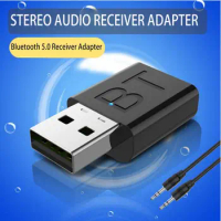 USB Bluetooth Receiver Transmitter Car Bluetooth5.0 Audio Adapter TV Computer Wireless 2-in-1 Converter Plug and Play 3.5mm Jack