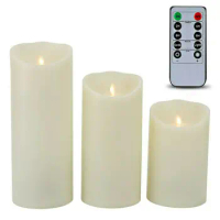 3 LED Candles With Remote Control Timer Dimmer Awake Flameless Real Wax Candles Set