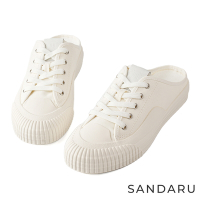 山打努SANDARU-穆勒鞋 貝殼紋綁帶帆布餅乾鞋-白