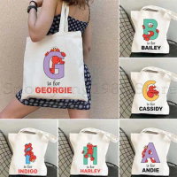 Cute Elmo Alphabet with Name Smile Cartoon Cookie Monster Gift Canvas Shopper Bag Girl Cotton Tote Bag Shoulder Shopping Handbag