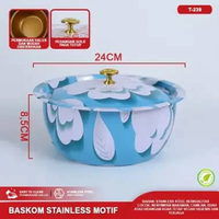 Mangkok Baskom Wadah Kobokan Stainless dengan Tutup Waskom Enamel Bunga Tahan Karat Baskom Tutup 24C