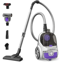 Upgraded Canister Vacuum Cleaner, 1200W Bagless Vacuum Cleaner, 3.7Qt Large Capacity, Auto Cord Rewind, Double HEPA Filter