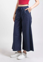 FOREST Forest Ladies Stretchable Cotton Linen Elastic Waist Wide Leg Pants Women Long Pants | Palazzo - 810473-33Navy