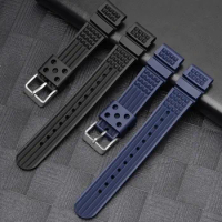 20mm 22mm Waffle Rubber Strap Belt Stainless Steel Buckle Men Sport Waterproof TPU Replace Watch Band for Seiko for Citizen Blue