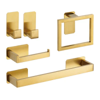 Self-adhesive Gold Bathroom Hardware Accessories Set Stainless Steel Toilet Paper Holder Towel Bar Hook Bathroom Accessories