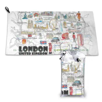 London Uk Illustrated Travel Poster Favorites Map Tourist Highlights Quick Dry Towel Gym Sports Bath Portable Alfa Tauri