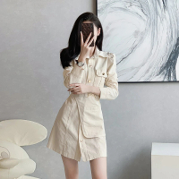 【Very Buy 非常勸敗】預購/法式高腰牛仔洋裝名媛氣質短裙收腰泡泡袖工裝包臀裙