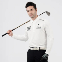 【LE COQ SPORTIF 公雞】高爾夫系列 男款白色經典LOGO刺繡POLO長袖棉衫 QGS2T108