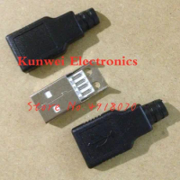 10sets/lot Mini Type A Male 2.0 USB 4 Pin Plug Socket Connector With Black Plastic Cover Solder Type DIY Connector 3 in 1