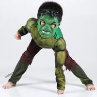 Kids Hulk Super Hero Muscle Costume Cosplay With Masks Children Halloween Fantasy Accessories Party Supplies Bat Man Costumes