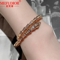 18K True Gold Snake Bone Bracelet Moissanite Full Diamond White Gold Color Women Bangles Fashion Party Jewellry Gifts for Couple