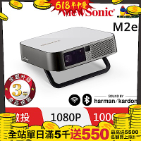 ViewSonic M2e FHD 無線瞬時對焦智慧微型投影機 (1000流明)
